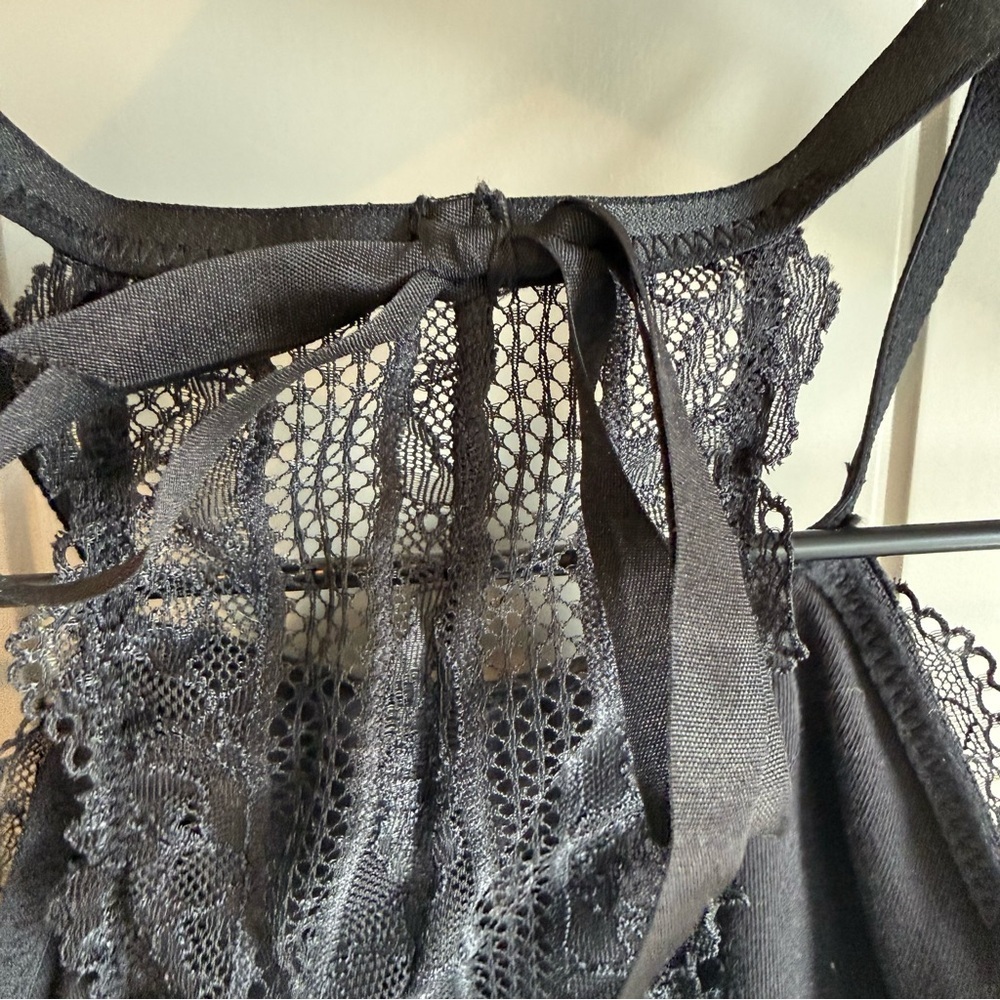 Aerie Black High Neck Lace Eyelet Racerback Bralette Small - Picture 7 of 12